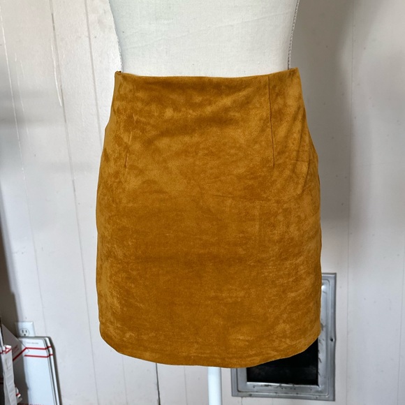 Forever 21 Mustard Yellow Gold High Waisted Double Zipper Stretch Small Skirt - Picture 7 of 7